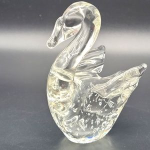 Clear Art Glass Swan With Bulicante
